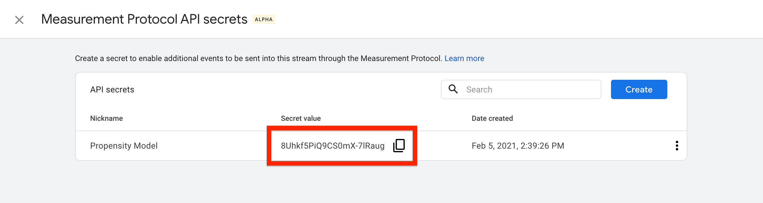 Google Analytics API Secret